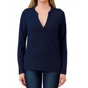NEW HASHTTAG mandarin collar long sleeve top in deep navy